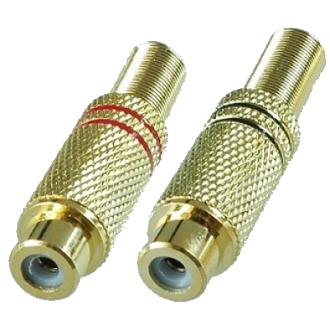 Разъем RCA гн металл 2 полосы позолоченный (красный и черный)