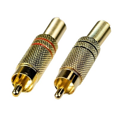 Разъем RCA шт металл 2 полосы позолоченный (красный и черный)