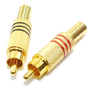 Разъем RCA шт металл 3 полосы позолоченный (красный и черный)